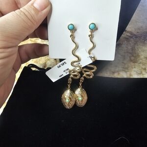 Ben-Amun Gold Serpent Earrings with Turquoise Accents